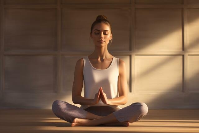 woman sitting cross legged in meditation pose